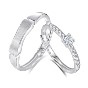 S925 sterling silver couple rings set with adjustable band and sparkling pavé diamonds