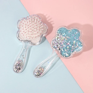 Transparent flower-shaped air cushion hairbrush set with sequins for children scalp massage