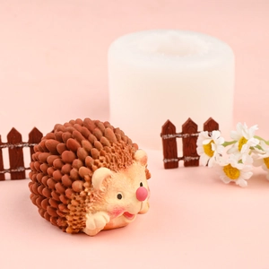 3D hedgehog silicone mold for DIY mousse cake and resin crafts with finished sample