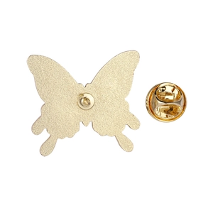 Back view of colorful butterfly alloy brooch with gold finish and butterfly clutch pin