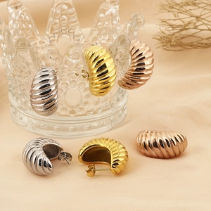 Chic 18K gold plated stainless steel ribbed hoop earrings in gold silver and rose gold
