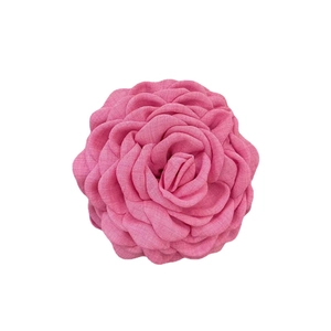 Pink fabric rose hair claw clip with multi-layered cotton petals and textured finish