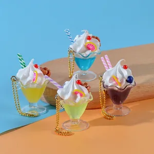 Portachiavi Tazza Di Gelato Simulazione Cibo Miniatura Ciondolo Torta Di Crema Decorazione Per Borsa In Resina