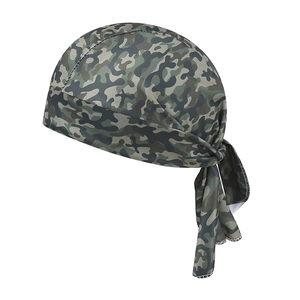 Close-up of camouflage cycling bandana featuring breathable fabric and durable stitching