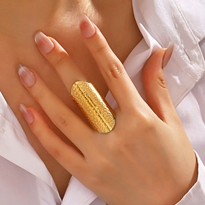 Hammered Texture Wide Ring Stainless Steel Adjustable Open Shield Finger Jewelry For Women Men Boho Punk Fashion Statement