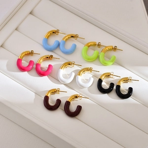 U-Shaped Stainless Steel Earrings Enamel Drip Oil Gold Plated Geometric Split Design Minimalist Elegant Jewelry For Women