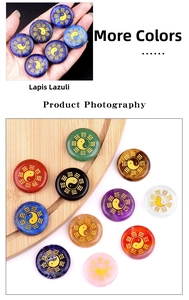 Detailed view of Yin Yang Tai Chi symbols on colorful natural semi-precious stone discs