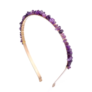 Natural Crushed Stone Headband Crystal Metal Wire Wrapped Handmade Bohemian Hair Hoop For Women