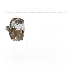 Detailed view of rhinestone encrusted oval copper ring with precise dimension specs