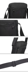 Detail shot of black waterproof oxford cloth fabric with high-quality metal zippers and D-rings