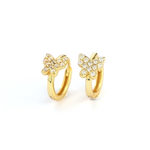 Sparkling gold butterfly stud earrings with premium S925 silver and cubic zirconia diamonds