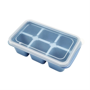 Blue 6-cavity silicone ice cube tray with transparent lid for home freezer use