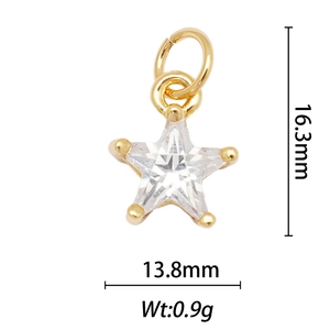 18k gold plated star pendant with clear zircon inlay and precise dimensions 16.3x13.8mm