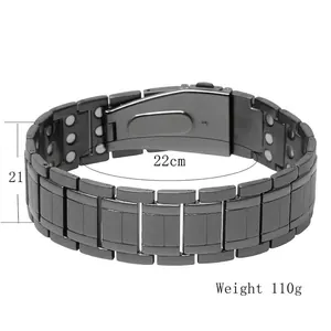 Detail view of men's stainless steel magnetic bracelet with dark grey matte finish