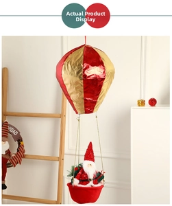 Hanging Santa Claus hot air balloon decoration in red and gold for festive home decor