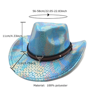 Iridescent snakeskin cowboy hat with bull head buckle and polyester wool-like finish