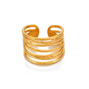 Adjustable multi-layer gold stainless steel ring with elegant textured finish for women