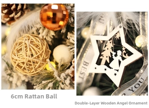 Detail of 6cm rattan ball and double-layer wooden angel star pendant for Christmas tree