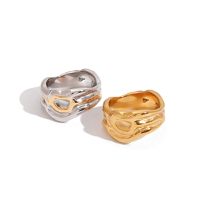 Irregular Lava Ring 18K Gold Plated Stainless Steel Waterproof Hypoallergenic Liquid Metal Minimalist Jewelry For Women