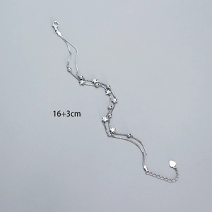 Double-layer S925 sterling silver star and bead bracelet with 16+3cm adjustable chain