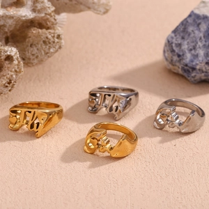 Hip Hop Stainless Steel 18K Gold Plated Ring Heart Fly Girl Letter Hollow Out Band Ring For Women Fashion Jewelry Gift