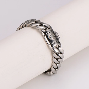 Bracelet gourmette cubaine épaisse en acier inoxydable avec breloque smiley style hip hop