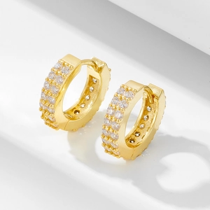 925 Sterling Silver Hoop Earrings For Women Micro Pave Zirconia Double Row Rhinestone Huggie Earrings Minimalist Jewelry