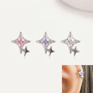 Star Cartilage Stud Earrings Titanium Steel Post Cubic Zirconia Screw Back Small Dainty Jewelry For Women
