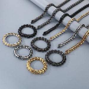 Men Stainless Steel Dragon Scale Keel Chain Necklace Bracelet Set Hip Hop Punk Bold Metal Jewelry Set