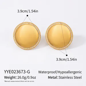 Detail of 3.9cm waterproof gold stainless steel earrings with sparkling zircon borders