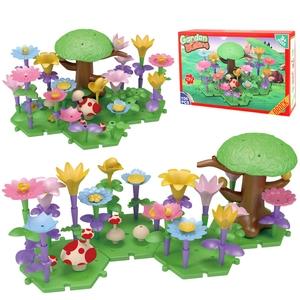 106-piece DIY garden building blocks set for toddlers with floral parts and a gift box