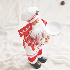 Christmas Santa Claus chef figurine with Welcome sign for festive home tabletop decoration