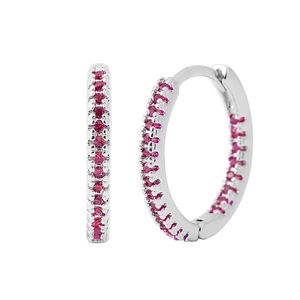 Elegant 12mm silver hoop earrings with vibrant red cubic zirconia for women