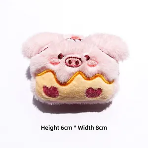 Mini astuccio a forma di maiale in peluche rosa con ricamo, alto 6 cm e largo 8 cm