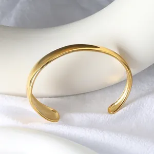 Minimalist Stainless Steel Cuff Bracelet Wide Surface Mirror Polished Open Bangle Fashion Jewelry For Women