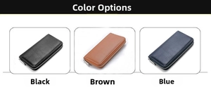 Detailed color selection showing black, brown, and navy blue pebble grain leather wallets