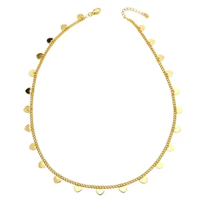 Hip hop punk gold choker necklace with multiple hanging heart sequins on O-link chain