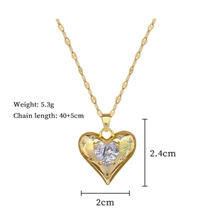 Detail view of heart pendant necklace with dimensions 2.4cm by 2cm and chain length of 40cm