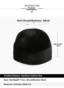 Bonnet d'hiver pour homme en fausse fourrure avec détails de taille 11cm et 58cm