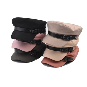 Classic cotton flat top baker boy caps with leather strap in various trendy colors