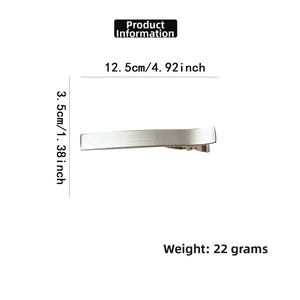 Dimensions détaillées de la barrette en métal brossé argenté, 12,5cm de long et 22g de poids