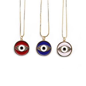 Gold-plated Turkish evil eye necklaces with colorful zircon stones in red, blue, and white
