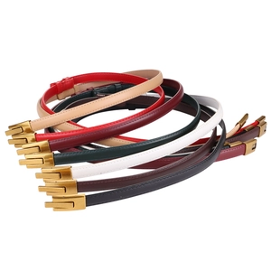 Slim genuine leather belts in multiple colors with elegant gold metal buckles for dresses