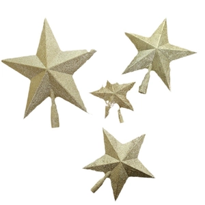 Sparkling gold Christmas tree topper stars in various sizes set of 4 for holiday decoration