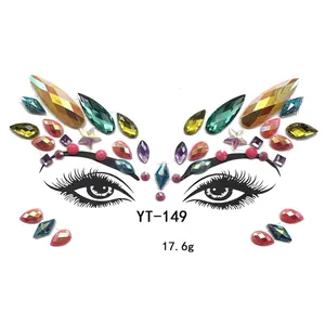 Macro detail of multi-color YT-149 acrylic face jewels for artistic eye makeup decoration