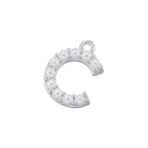 Detailed view of an 18K gold-plated C-letter pendant with embedded artificial pearls