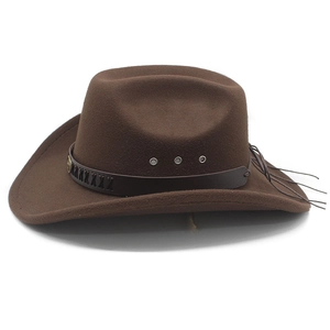 Chapeau de cowboy western classique en feutre marron foncé avec bord large et cuir