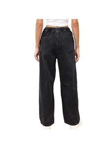 Women's casual wide-leg washed denim jeans with elastic waist and back pockets