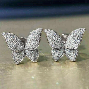 Butterfly Stud Earrings Copper Micro Pave Zirconia Sweet Cool Trendy Shiny Fairy Style For Women