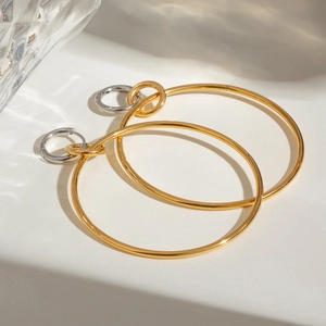 Minimalist gold and silver two-tone stainless steel hoop earrings for women